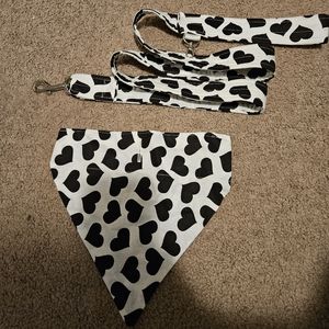 New Dog Leash and Collar Bandana Black and White Hearts